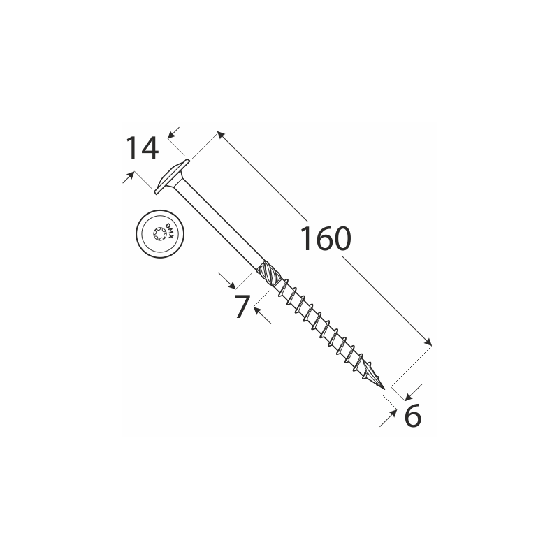 Konštrukčný vrut - DRVTK 6x160 TORX