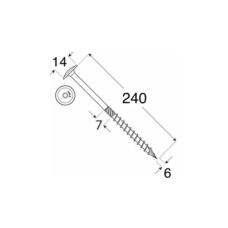 #2077 Konstrukcny vrut DRVTK 6x240 torx