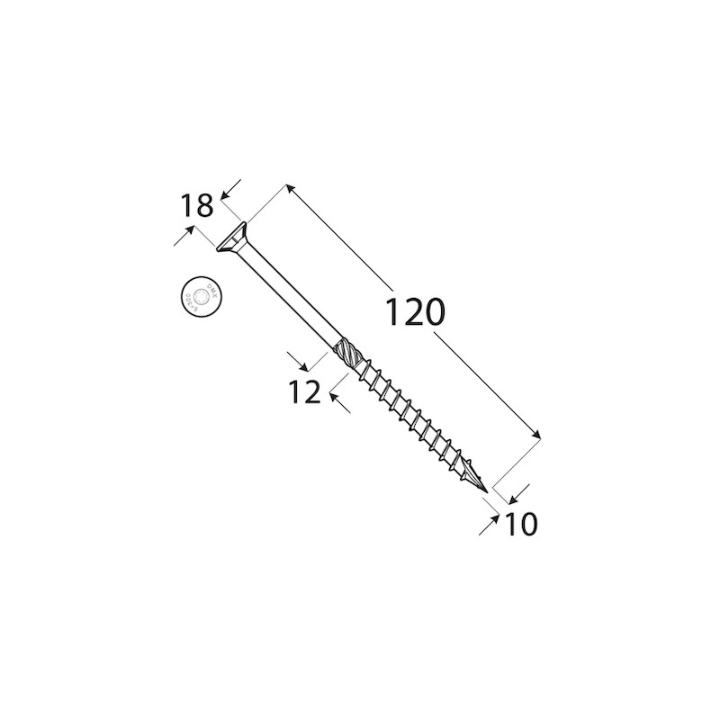 #2081 Konstrukcny vrut 10x120 zapustena hlava torx DRVT