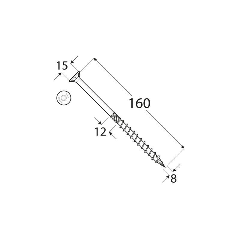 Konštrukčný vrut - DRVT 8x160 TORX