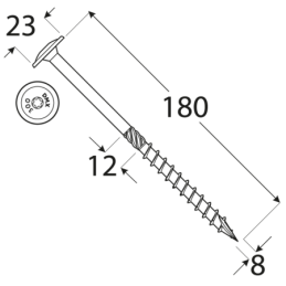 Konštrukčný vrut - DRVTK 8x180 TORX